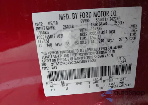 2010 Ford Edge Se из США, поврежденный, VIN 2FMDK3GC3ABB57028